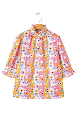 Pink Plus Size Floral Print Boho Blouse