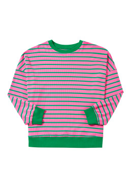 Pink Stripe Waffle Knit Crew Neck Plus Size Sweatshirt