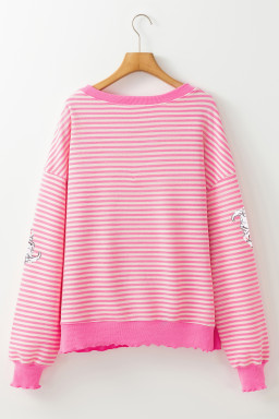 Pink Stripe Sequined Santa Claus Graphic Christmas Long Sleeve Top
