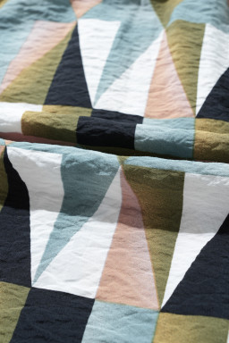 Green Geometric Print Button Balloon Sleeve Loose Fit Shirt