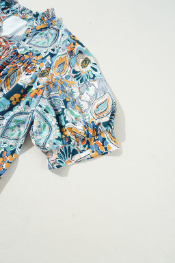 Multicolour Bohemian Abstract Print V Neck Plus Size Blouse