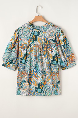 Multicolour Bohemian Abstract Print V Neck Plus Size Blouse
