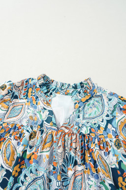 Multicolour Bohemian Abstract Print V Neck Plus Size Blouse