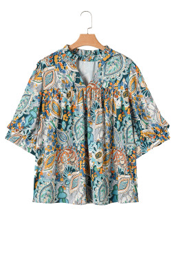 Multicolour Bohemian Abstract Print V Neck Plus Size Blouse