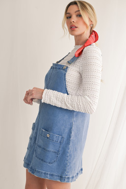 Dusk Blue Pocket Adjustable Straps Denim Overall Dress