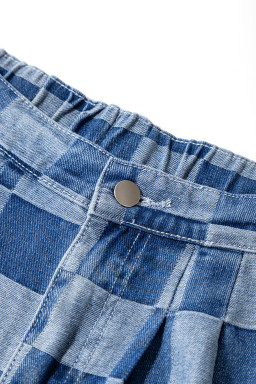 Dusk Blue Plus Size Checkered Seamed High Waist Wide Leg Jeans