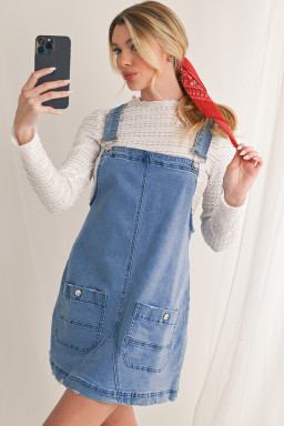 Dusk Blue Pocket Adjustable Straps Denim Overall Dress