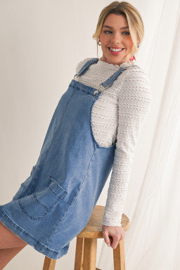 Dusk Blue Pocket Adjustable Straps Denim Overall Dress