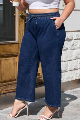 Real Teal Plus Size Drawstring Wide Leg Jeans
