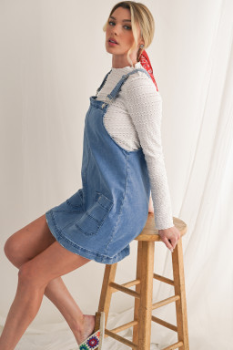 Dusk Blue Pocket Adjustable Straps Denim Overall Dress