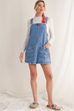 Dusk Blue Pocket Adjustable Straps Denim Overall Dress