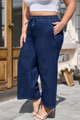 Real Teal Plus Size Drawstring Wide Leg Jeans