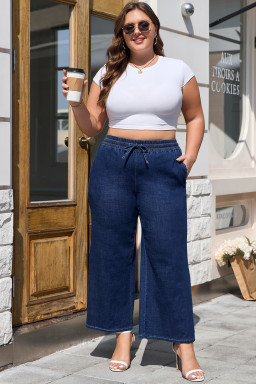 Real Teal Plus Size Drawstring Wide Leg Jeans