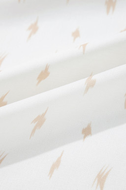 Beige Geometric Print Pleated Square Neck Loose Mini Dress