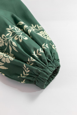 Mist Green Boho Floral V Neck Mini Dress