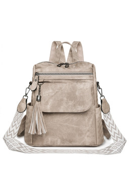 Parchment Multi-Pocket Tassel Geometric Printed Strap PU Leather Backpack