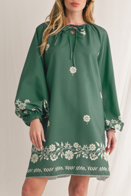 Mist Green Boho Floral V Neck Mini Dress