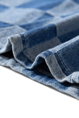 Dusk Blue Plus Size Checkered Seamed High Waist Wide Leg Jeans