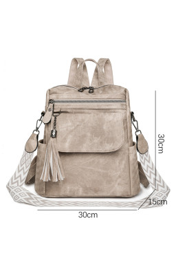 Parchment Multi-Pocket Tassel Geometric Printed Strap PU Leather Backpack