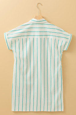 Mint Green Striped Pocket Short Sleeve Mini Dress