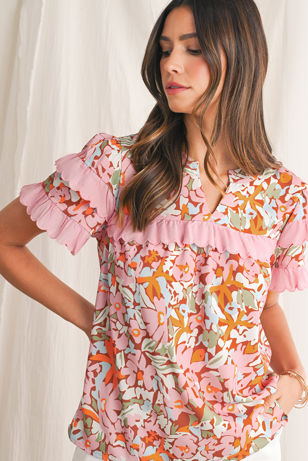 Pre-Order Boho Floral Smocked Bust Ruffled Peplum Blouse