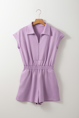 Orchid Bouquet Solid Color Cap Sleeve Zipper Romper