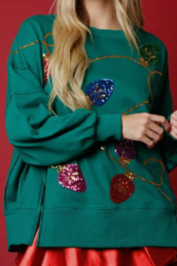 Blackish Green Sequin Bright Lights Oversized Christmas Sweatshirt