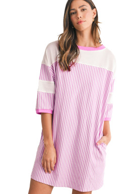 Phalaenopsis Striped Patchwork Loose Mini Dress