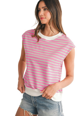 Sachet Pink Striped Contrast Trim Top