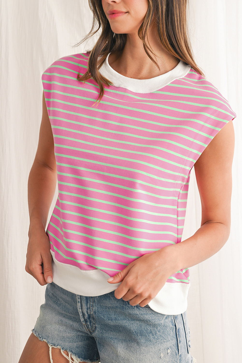 Sachet Pink Striped Contrast Trim Top