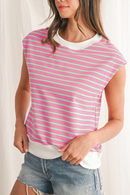 Sachet Pink Striped Contrast Trim Top