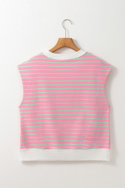 Sachet Pink Striped Contrast Trim Top
