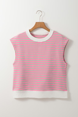 Sachet Pink Striped Contrast Trim Top