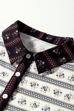 Black Boho Striped Floral Bubble Sleeve Mini Dress