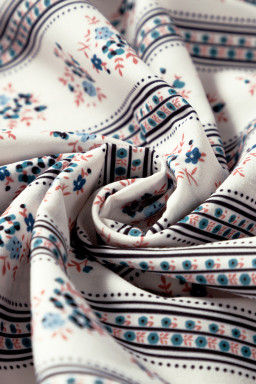 Black Boho Striped Floral Bubble Sleeve Mini Dress