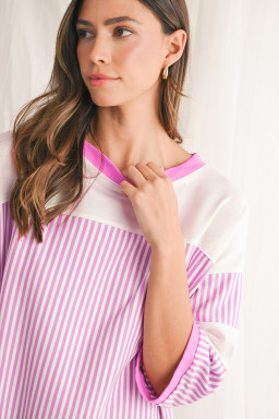 Phalaenopsis Striped Patchwork Loose Mini Dress