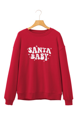 Red SANTA BABY Embroidered Crewneck Christmas Sweatshirt