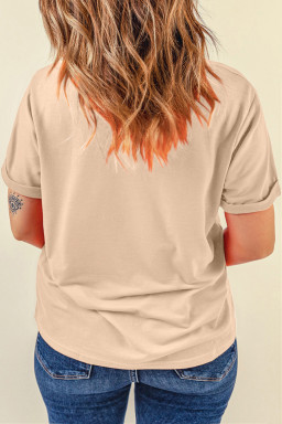 Khaki Solid Color Crew Neck Roll Up Sleeve Tee