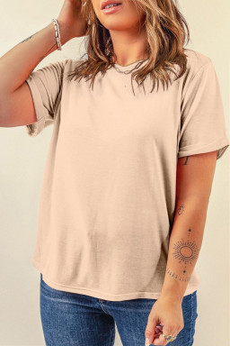 Khaki Solid Color Crew Neck Roll Up Sleeve Tee