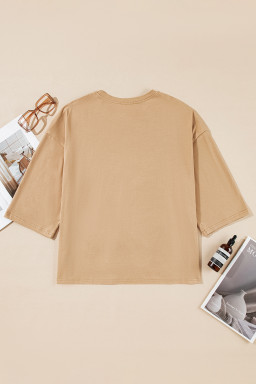Camel Floral Star Patched 3/4 Sleeve T Shirt