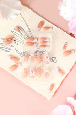 Pink 3D Bow and Flower Long Nail Stickers