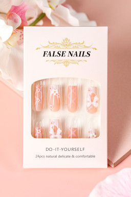 Pink 3D Bow and Flower Long Nail Stickers