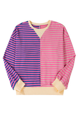Pink Stripe Colorblock Drop Shoulder Oversize Sweatshirt