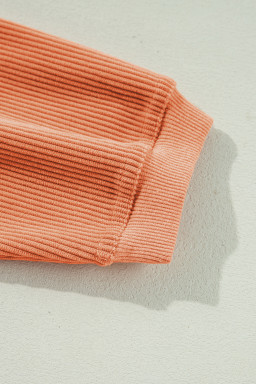 Orange thankful Letter Heat Transfer Printing Ribbed Crew Neck Thanksgiving Sweatshirt