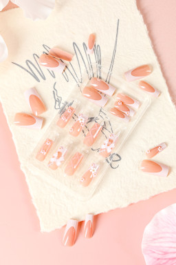 Pink 3D Bow and Flower Long Nail Stickers