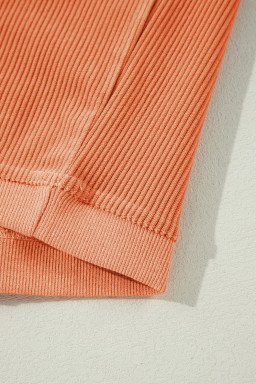 Orange thankful Letter Heat Transfer Printing Ribbed Crew Neck Thanksgiving Sweatshirt