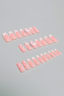 Pink 3D Bow and Flower Long Nail Stickers