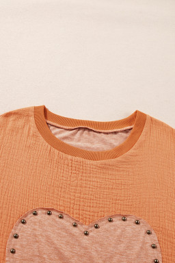 Desert Gold Stud Heart Patch Textured Dolman Top