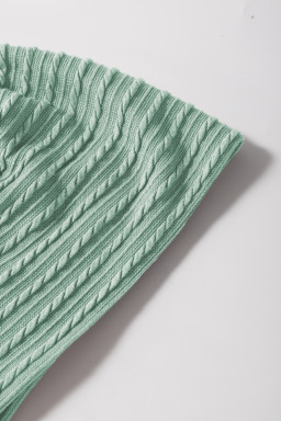 Moonlight Jade Solid Color Textured Ruffle Short Sleeve Knit Top