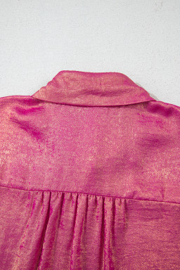 Rose Red Metallic Sheen Short Sleeve Buttoned Front Shirt